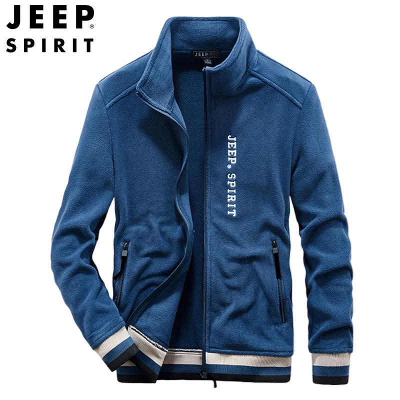 JEEP SPIRIT men polar fleece fashion loose collar jacket autumn/winter sports embroidered cardigan sweater casual outerwear new