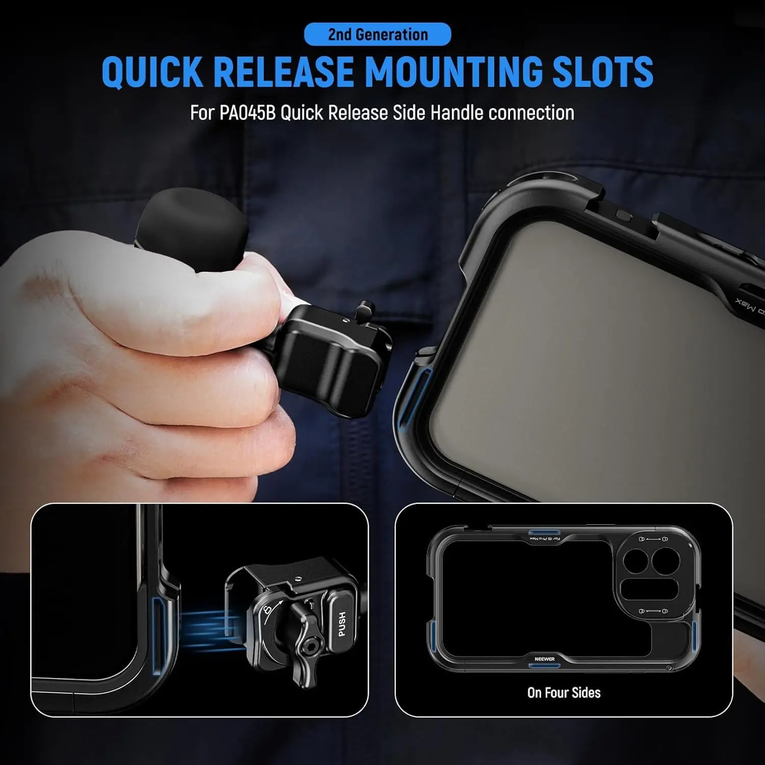 NEEWER Quick Release Cage Video Rig z mocowaniem T Mount, adapterem filtra 67mm, płytką tylną obiektywu 17mm do iPhone 16 Pro/16 Pro Max — zdjęcie produktu 3