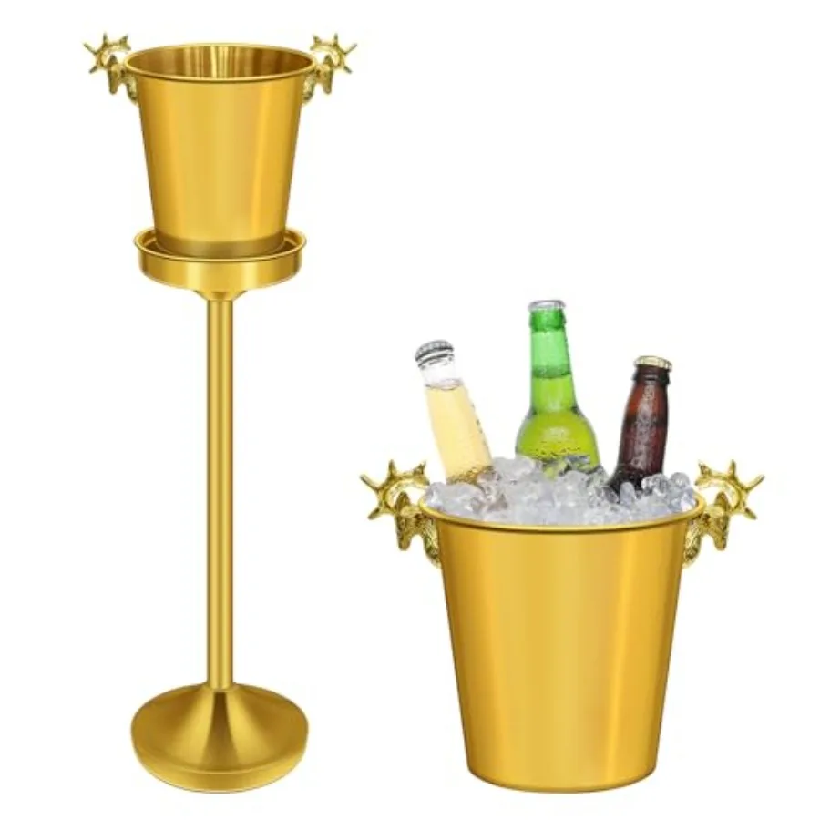 

Ice Bucket with StandGold Stainless Steel Champagne Ice Bucket Deer Head Handle Wine Chiller Bucket for Christmas Wedding Bars