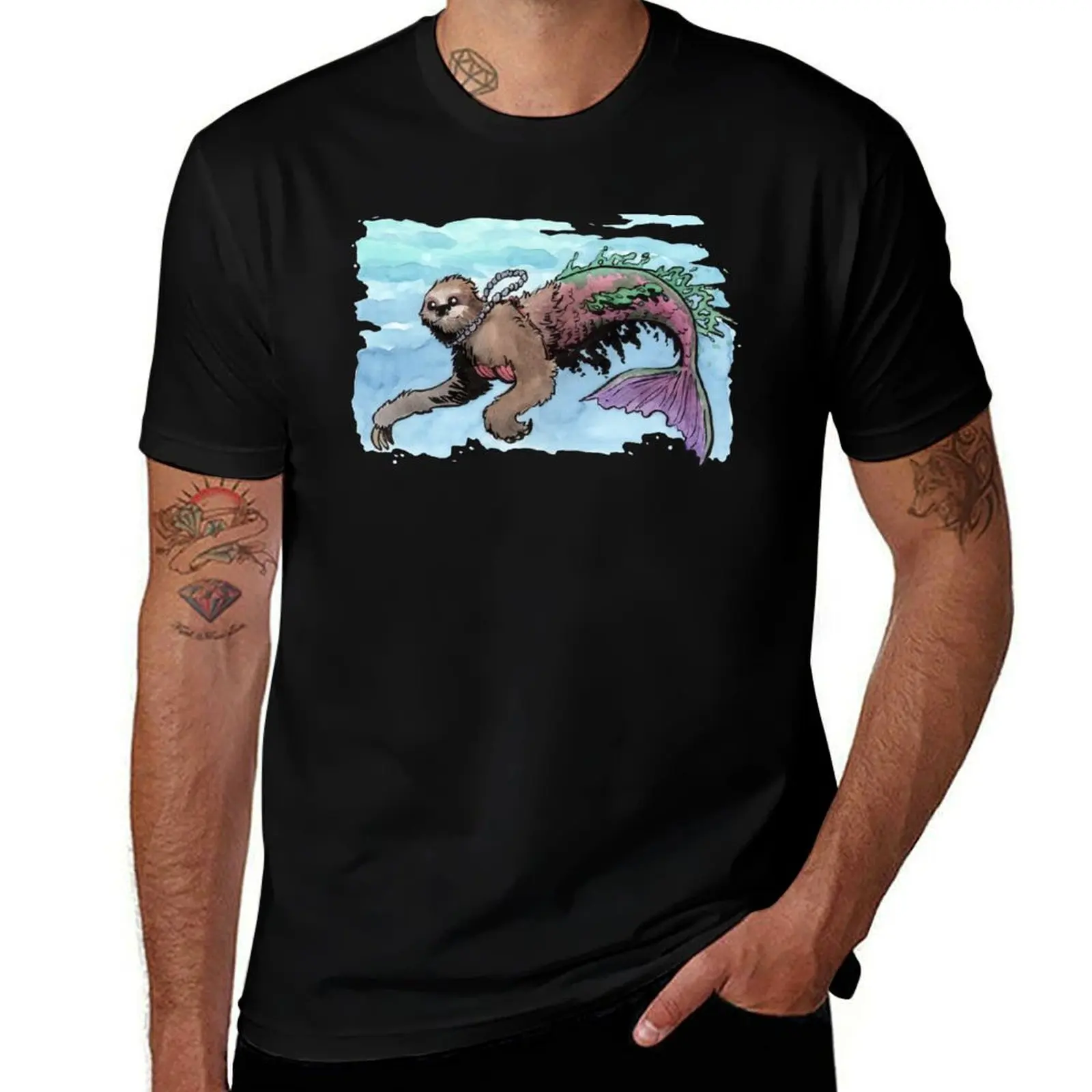 Herman the Mersloth (Sloth Mermaid) T-Shirt Moisture Wicking Athletic T-Shirt