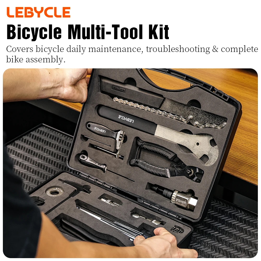 LEBYCLE Professional Bicycle Multifunctional Repair Kit Fit For Bike Crank Hub Freewheel Pedal Spoke Chain Bike Repair Tool Kit