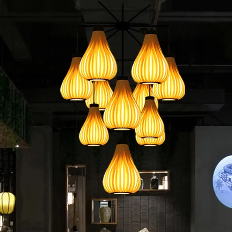 

Retro Hand Woven Bamboo Chandelier Chinese style Droplight Hotel Bedroom Living room Art Decor Hanging Lamp indoor pendant light