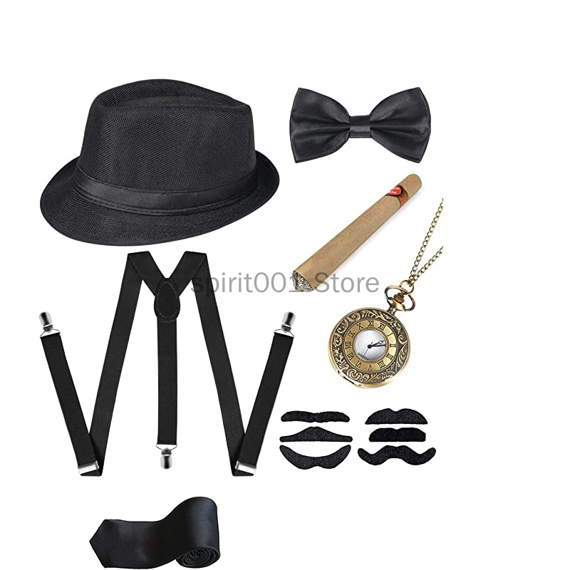 Nieuwe Party Volwassen Jongens Accessoire 1920S Mens Great Gatsby Accessoires Set Roaring 20S 30S Retro Gangster Kostuum