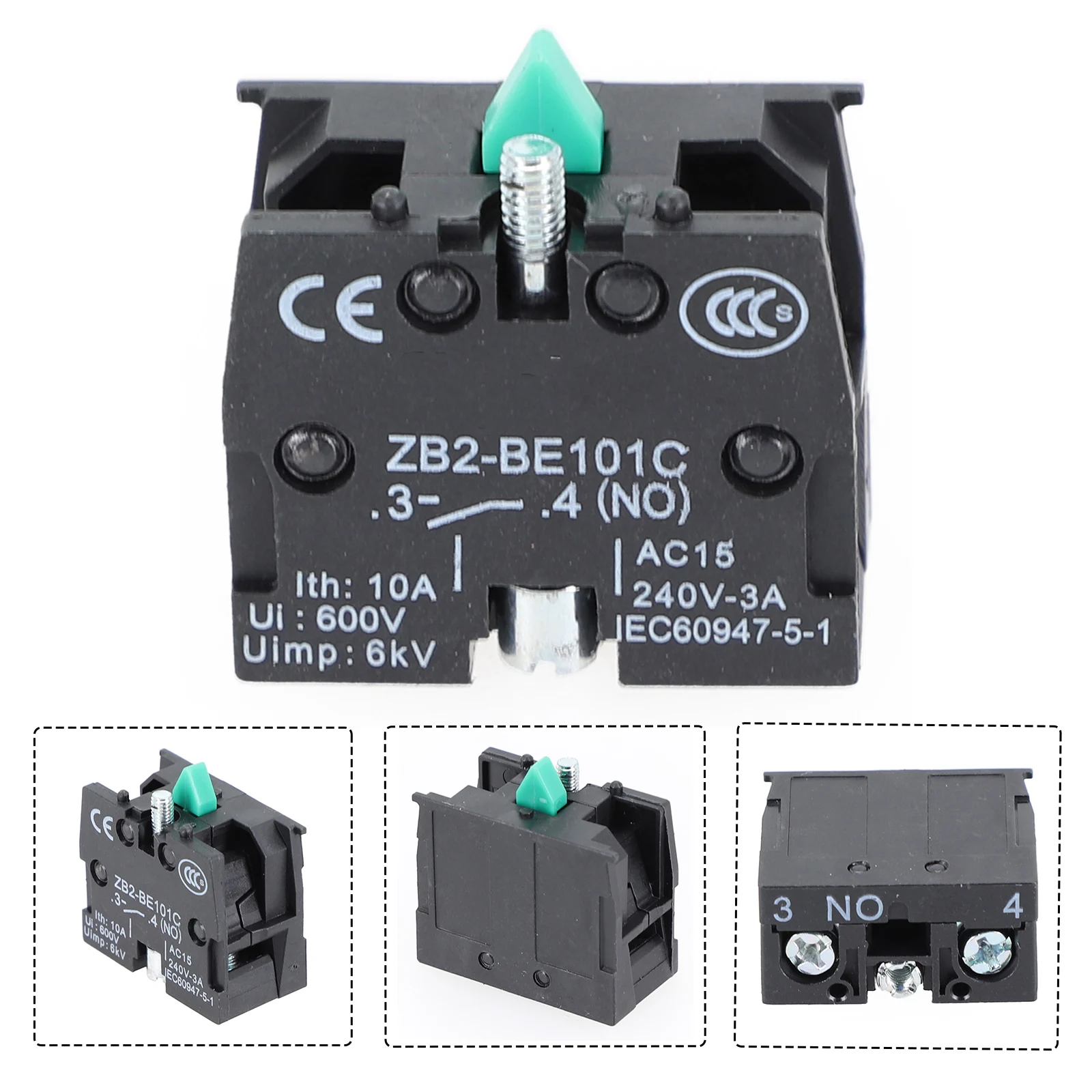 1PCS 10A 600V ZB2-BE101C BE102C NO N C Push Button Joystick Switch Black Switch Hole Diameter 22mm Electric Tool Accessories