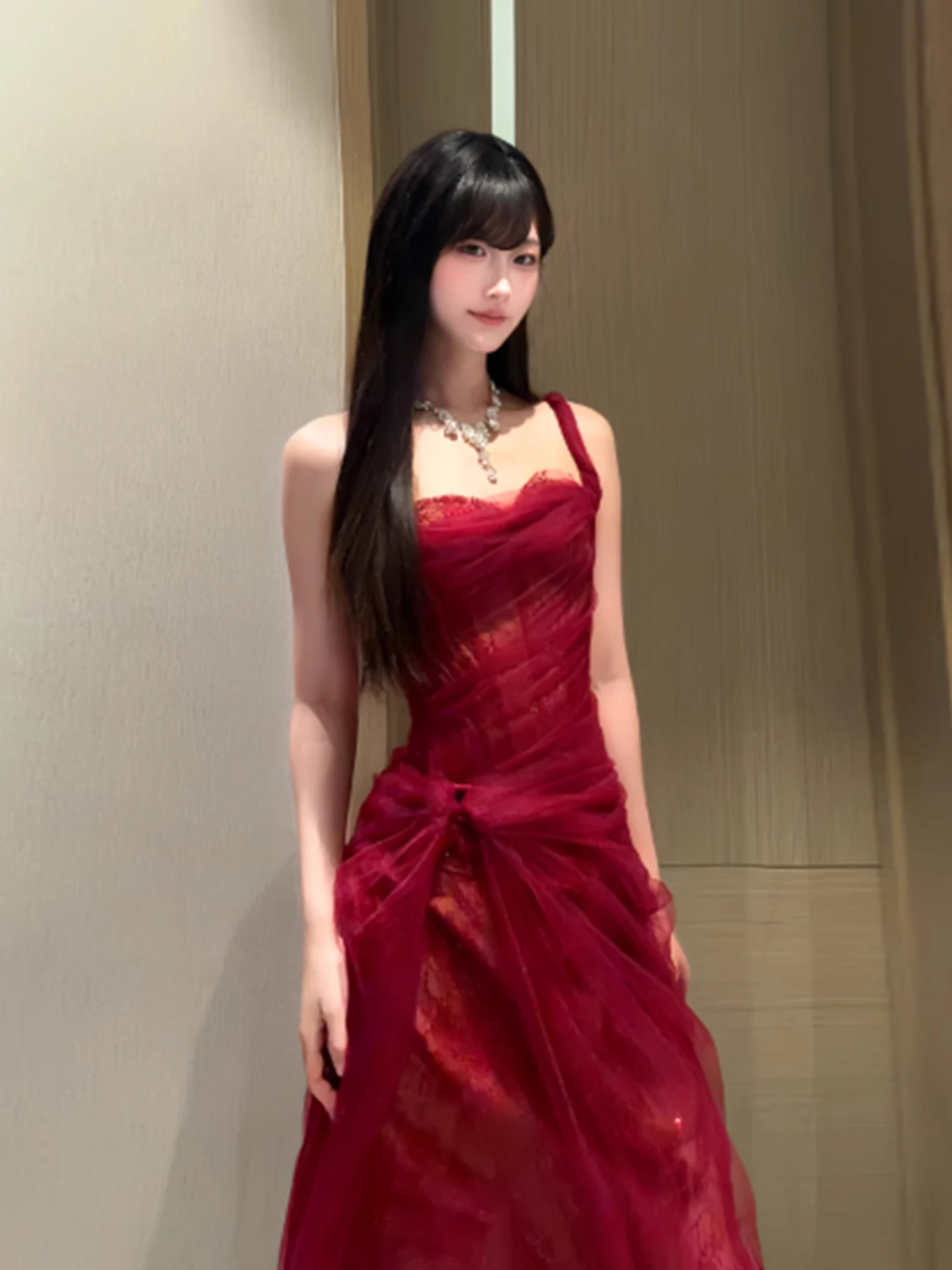 

XZY plus Size Pure Desire Red Lace ter Dr Women's Winter High-End Sensation Ball Gown Ele Long Skirt
