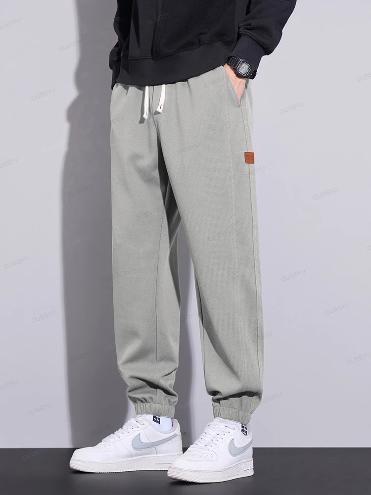 Autumn Winter Waffle Pattern Men's Casual Sports Pants Fashion Classic Elastic Waist Thick Outdoors Haren Pants Male M-4XL Gift