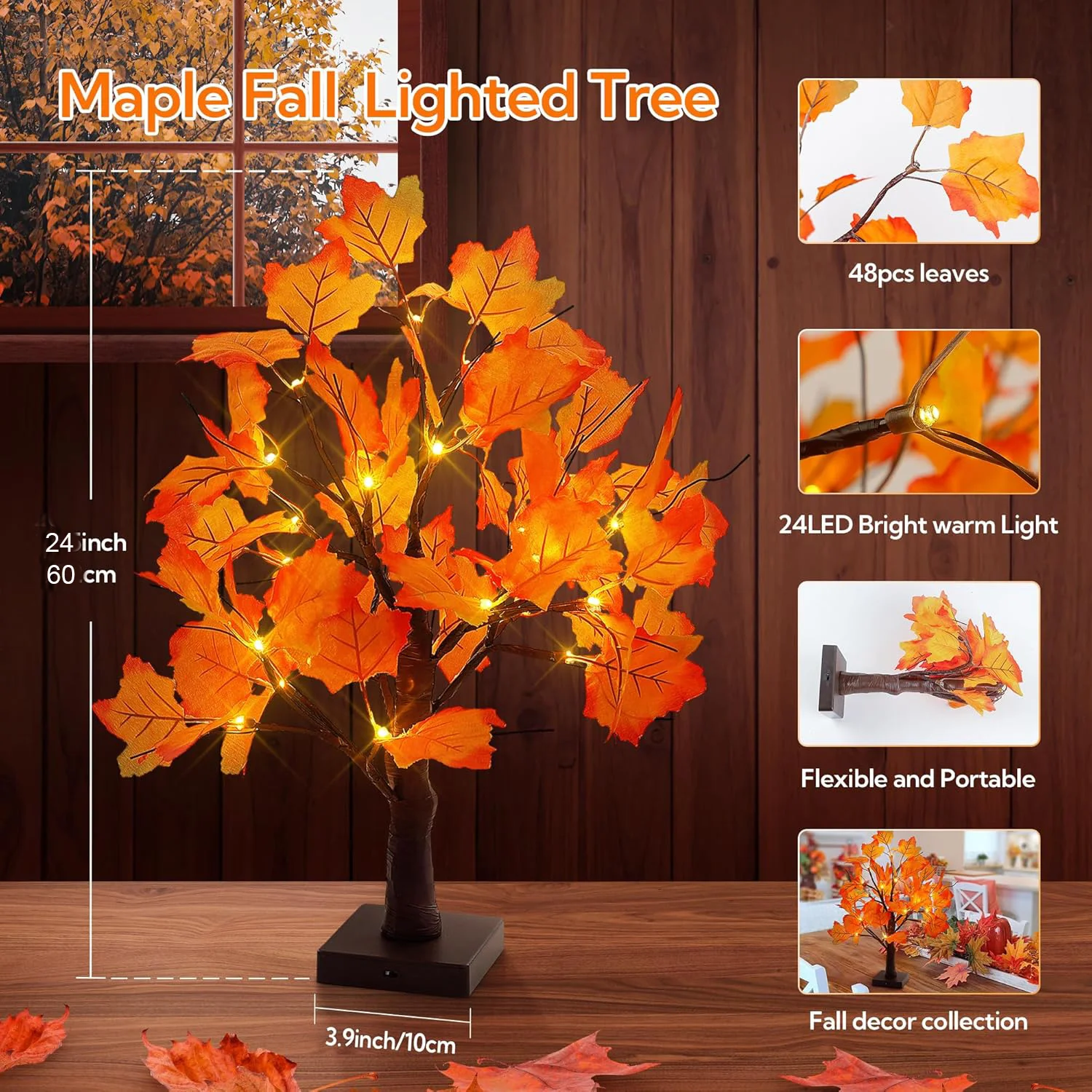 24-inch Fall Lighted Maple Tre - Home Decor Lighting Tree 评论和价格