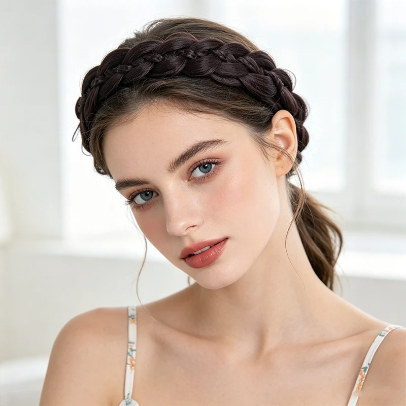 Synthetic Nylon Fishbone Braid Wig Headband, BB Clip & Hook-and-Loop, Reliable Hold, No Slip, Comfortable Daily Wear