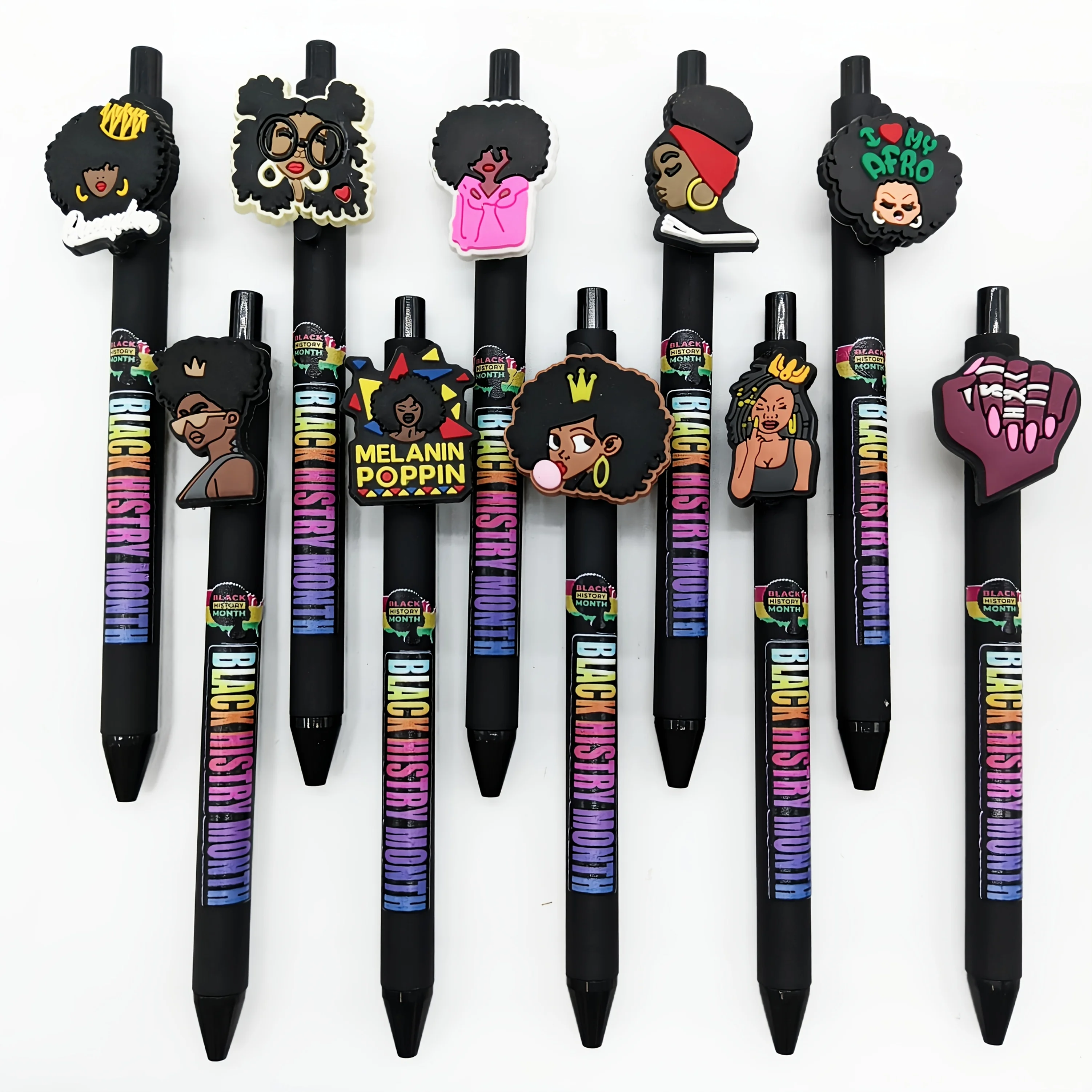 8/12pcs Black Girl Styling Patch Pen Black History Month Series Neutral Pen Creative Student Gift Ballpoint Pen