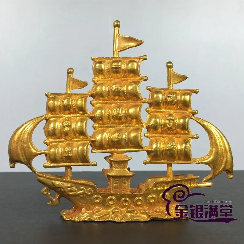 Gilt Good luck sailboat boat Ornament Decoration Tea Pet Figurines Desk Decor Accessories