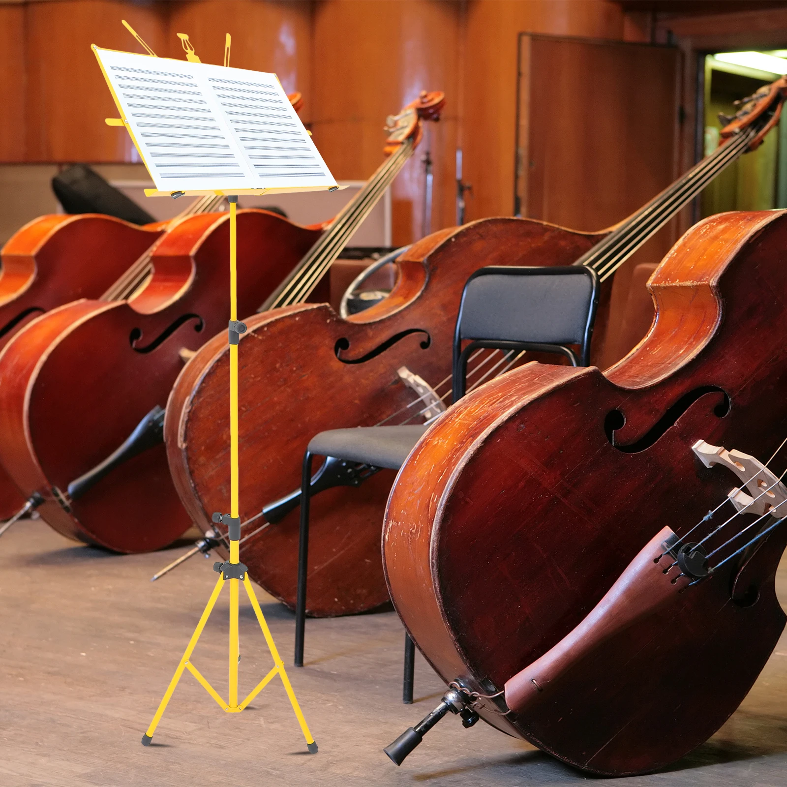 

Folding Music Sheet Tripod Stand Yellow Metal Adjustable Height Multi-Angle for Reading Music Guitar Parts Accessories