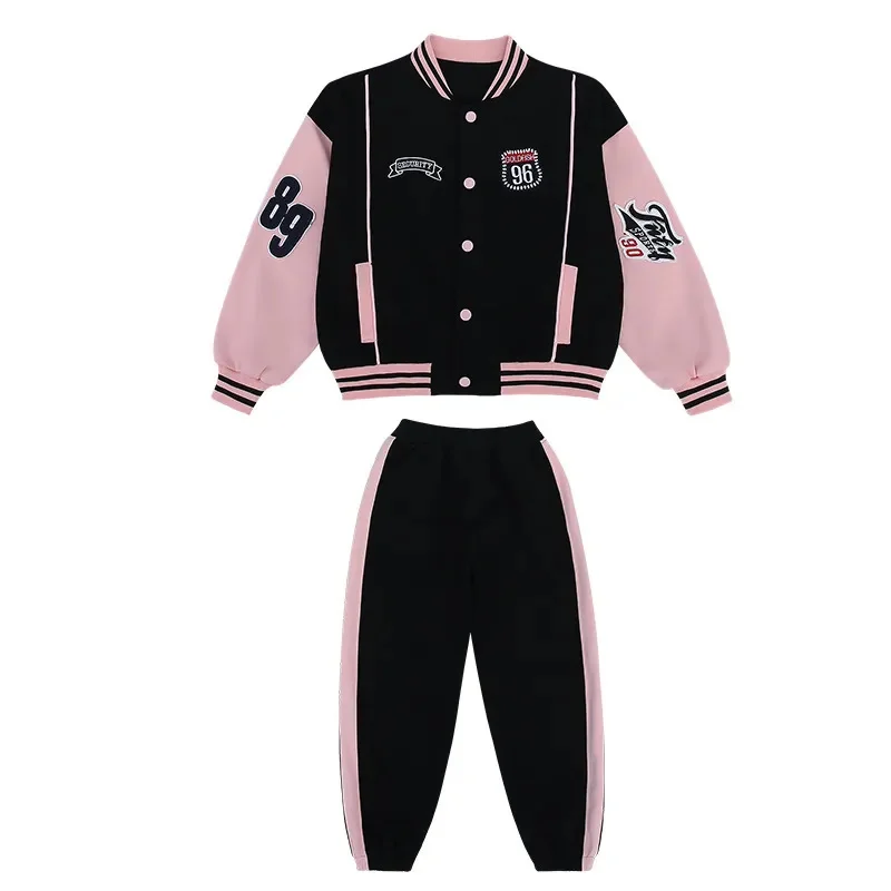 Teen Girls Clothes Spring Fashion Set New Letter Print Jacket + Side Striped Pant 2pcs Casual Sportswear Streetwear Outfit 4-14Y