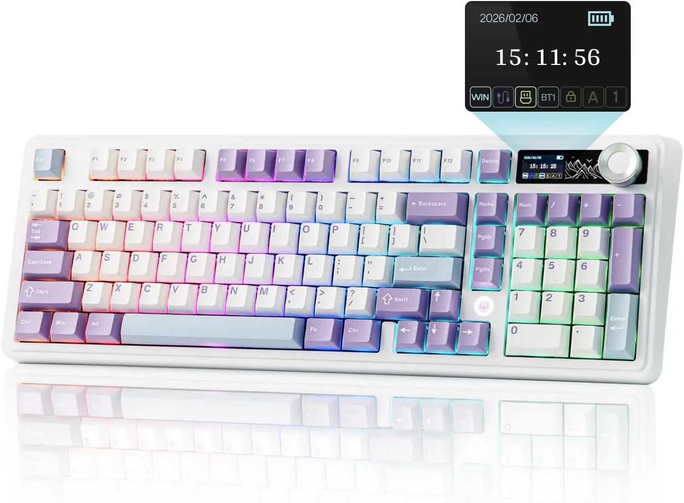 ajazz ak980 v2 teclado mecanico inalambrico de 98 teclas y 3 modos pantalla lcd y perilla multifuncion opcion sin pantalla disponible estructura de junta de 5 capas intercambiable en caliente