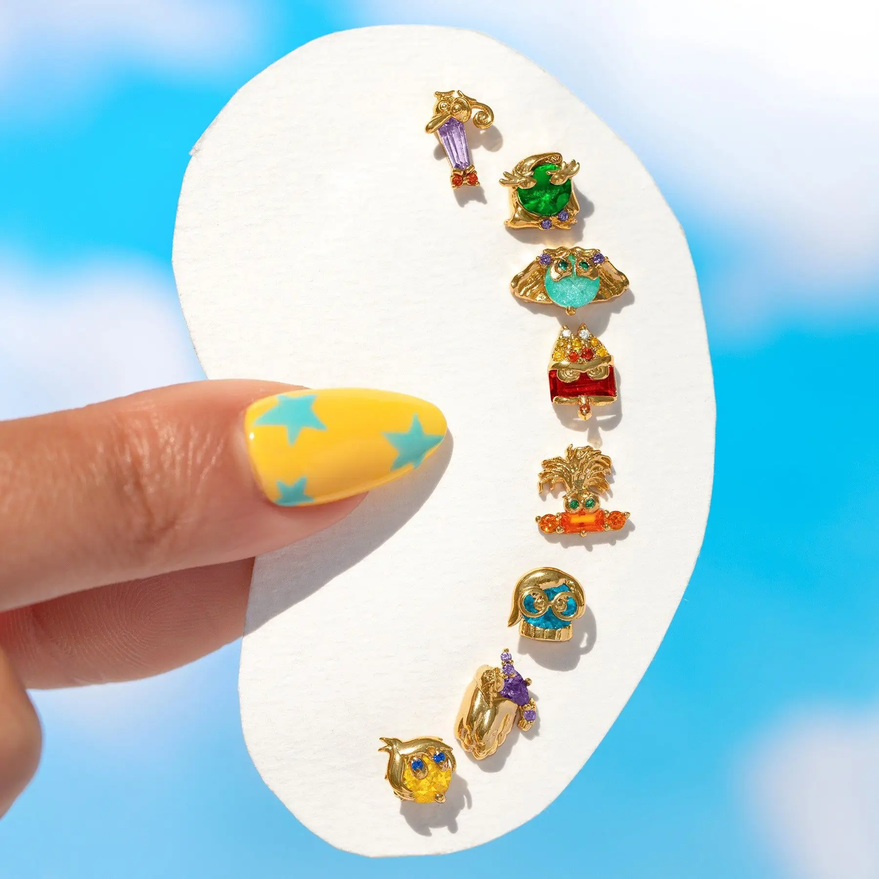 Niche design color zircon cartoon earrings four-piece set earrings set