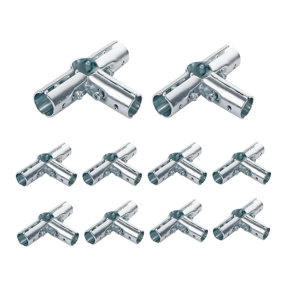 10 Sets 4-Way Connectors for 3/4 inch Metal Pipes - Low Carbon Steel T-Joint Fittings for Awning and Railing Use