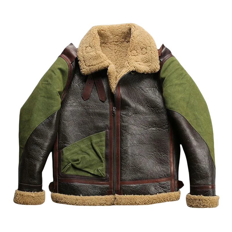Dark Brown Winter Shearling Jacket Men Military Style Genuine Natural Thick Sheepskin Warm Bomber Leather Coat e Plus Size 6XL