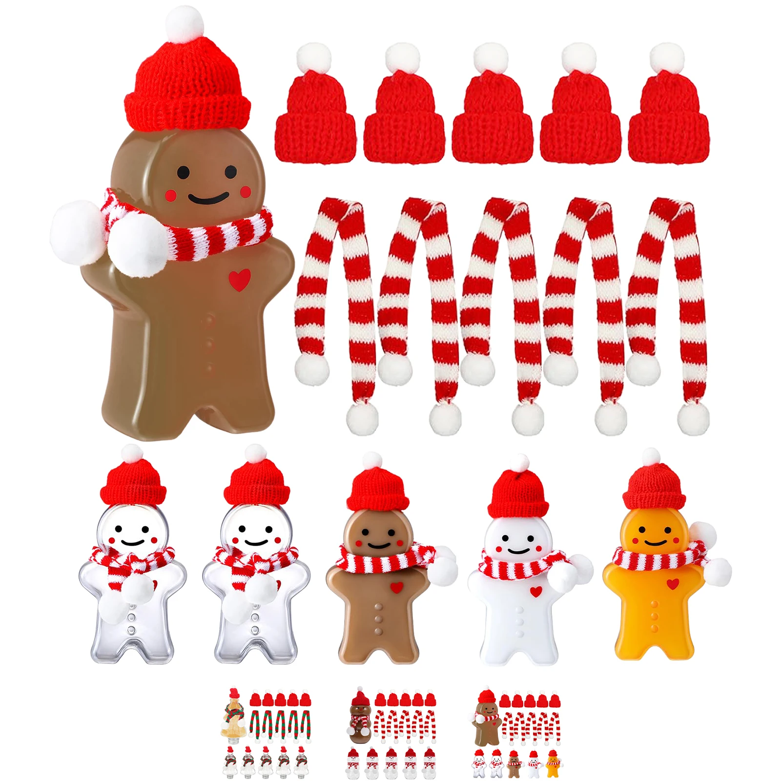 15pcs Christmas Gingerbread Man Snowman Tree Bottles with Lids Hat Scarf Clear Juice Plastic Reusable Xmas Beverage Container