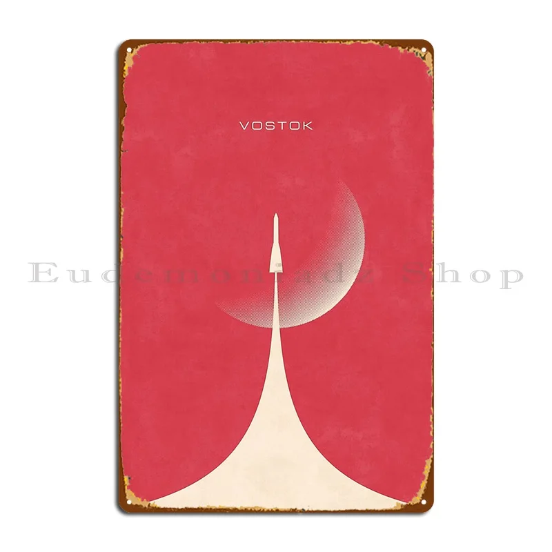 Vostok Rocket Minimal Retro Design Moon Red Metal Plaque Poster Custom Painting Garage Cave Cinema Tin Sign Poster