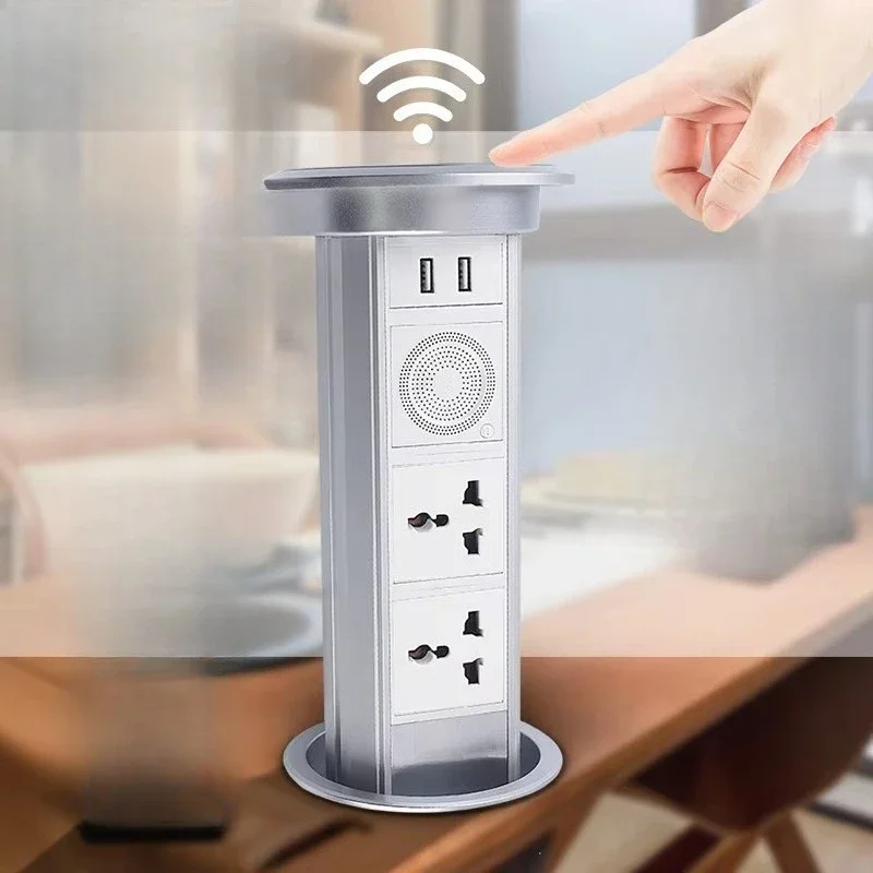 

Kitchen Counter Top Bench Motorized Universal Power Outlet with Speakers