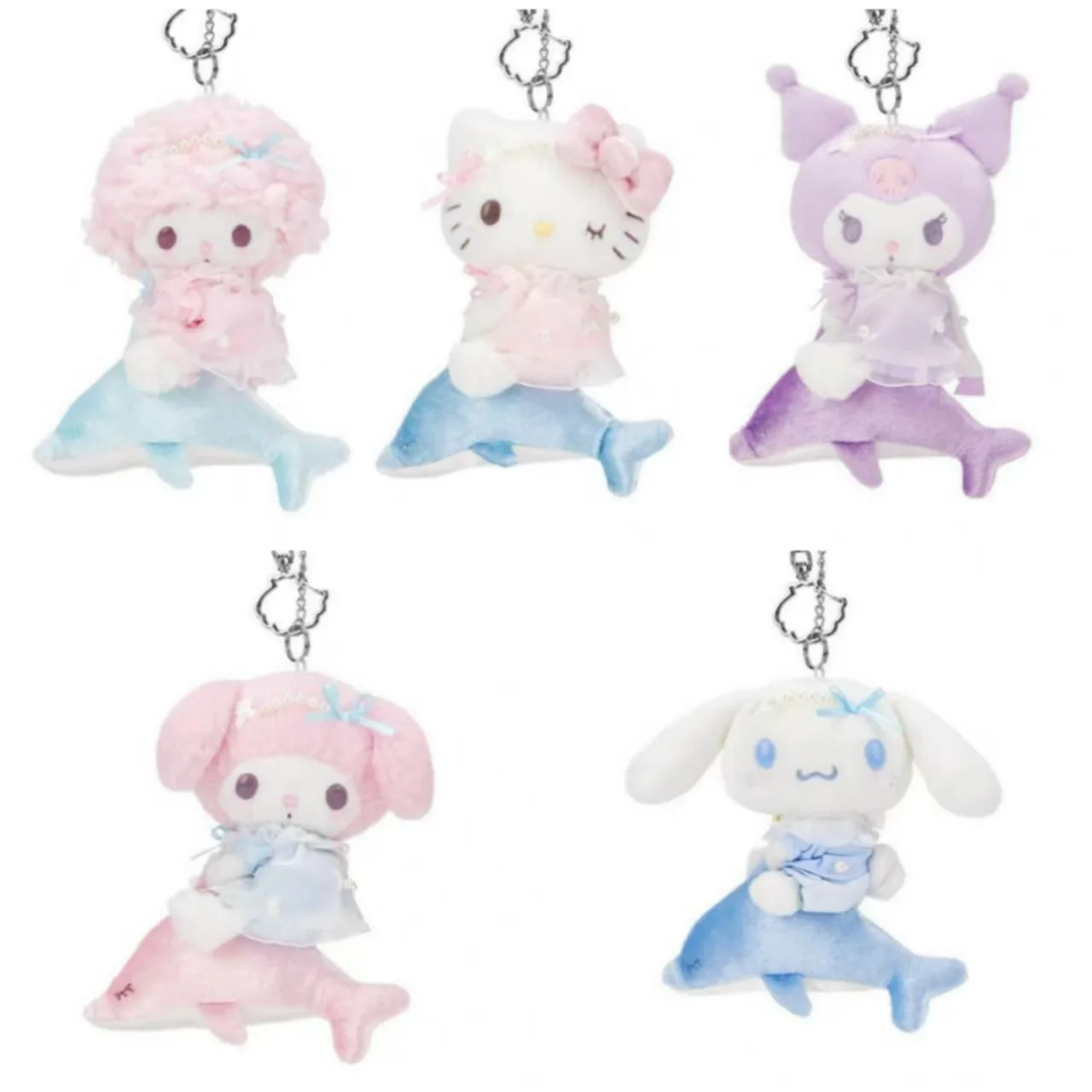 

Набор плюшевых брелоков Sanrio «Русалочка»: My Sweet Piano, Hello Kitty, Kuromi, My Melody, Cinnamoroll. Милые мягкие игрушки-подвески для сумок, подарок.