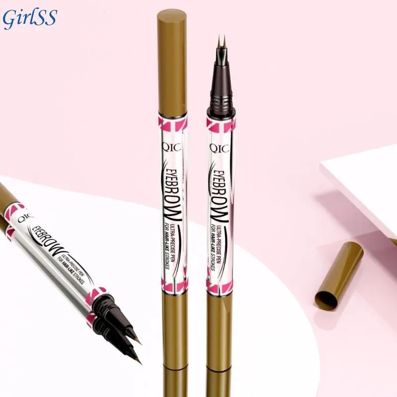 2-in-1-Augenbrauenstift mit 2 Spitzen, Microblade-Konturstift, doppelseitiger Augenbrauenpinsel, wasserfester Augenbrauenstift