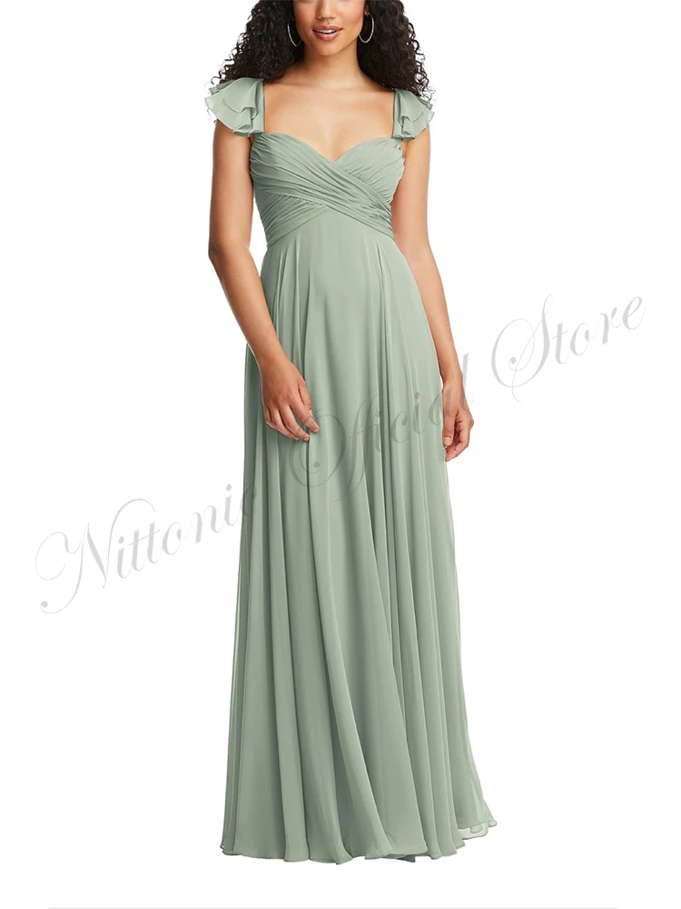 

New Bridesmaid Wedding Guest Party Dresses for Women Chiffon Short Sleeve Open Back Floor-Length A-Line Vestidos Elegante 2023