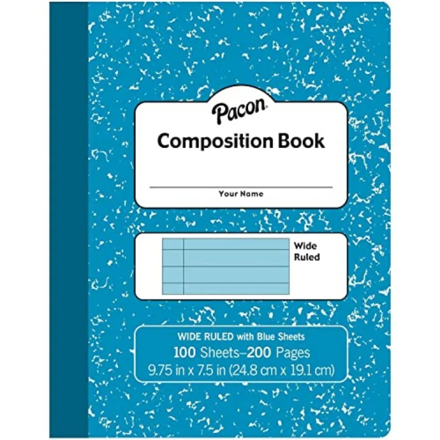 

Pastel Composition Book, Blue Marble Cover, Light Blue Sheets, 3/8" Ruled, 9-3/4" x 7-1/2", 100 Sheets