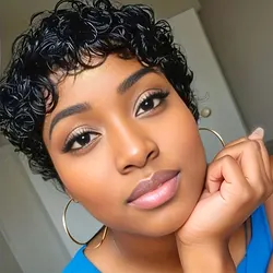 Curly Wigs Human Hair Short Curly Human Hair Wig for Women Natural Black Pixie Cut Wigs for Black Women Machine Made Duby Wig