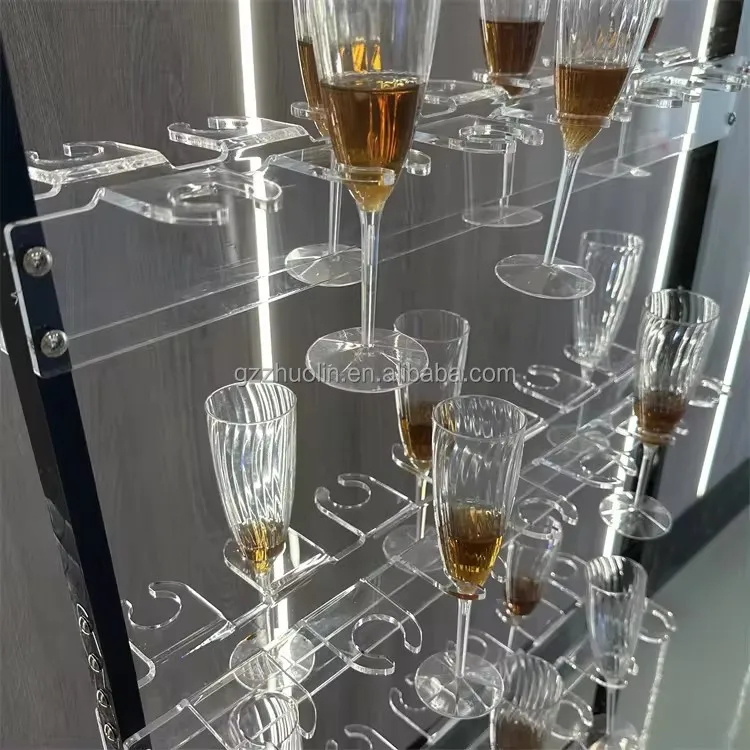 Wedding Decoration Freestanding Acrylic Double Wall Mounted Drinking Juice Rack Stand With Champagne Wine Glass Wall Holder