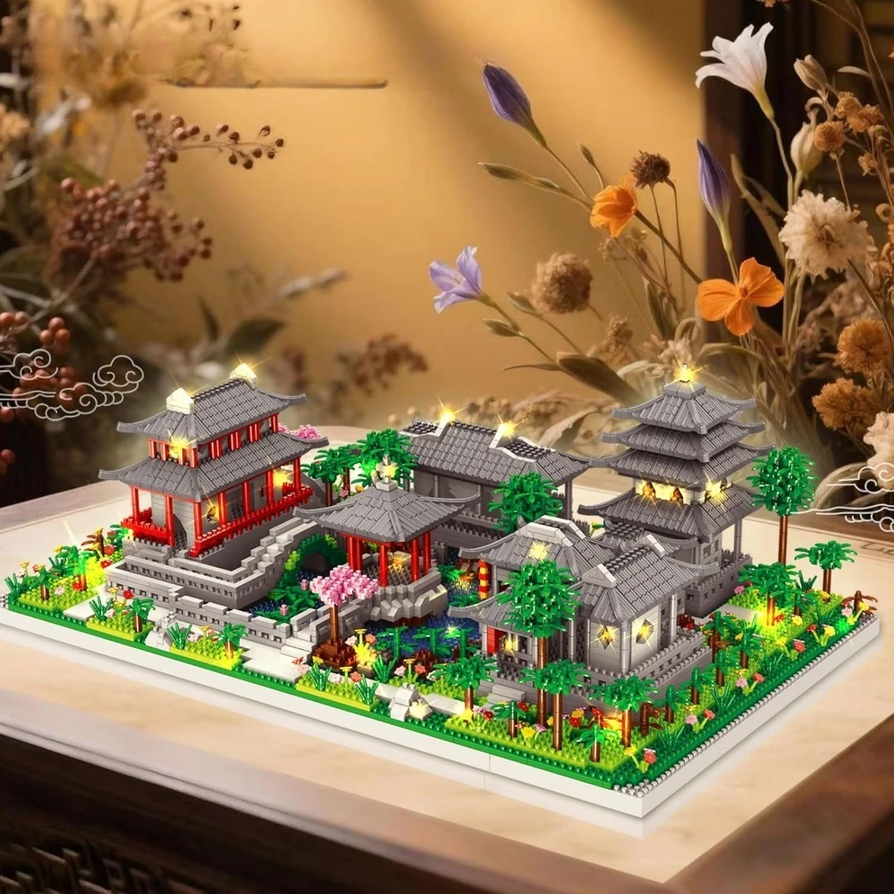 Ensemble de blocs de construction 3930 pièces Jardins classiques de Suzhou, modèle d'architecture chinoise ancienne rétro, puzzle d'assemblage DIY, artisanat détaillé exquis, décoration élégante pour la maison, pour les collectionneurs de loisirs