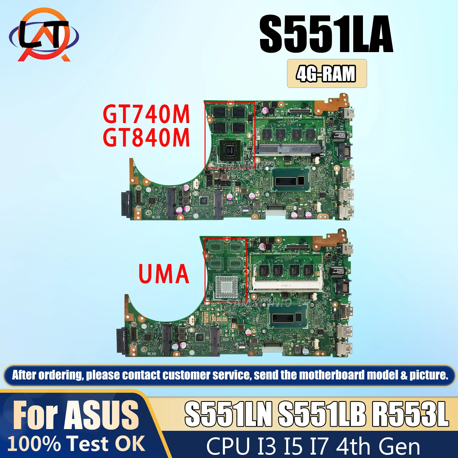 S551LB/S551LA/S551LN Notebook Mainboard For ASUS R553L Laptop Motherboard CPU I3 I5 I7 4th Gen 4G RAM GT740M/GT840M DDR4