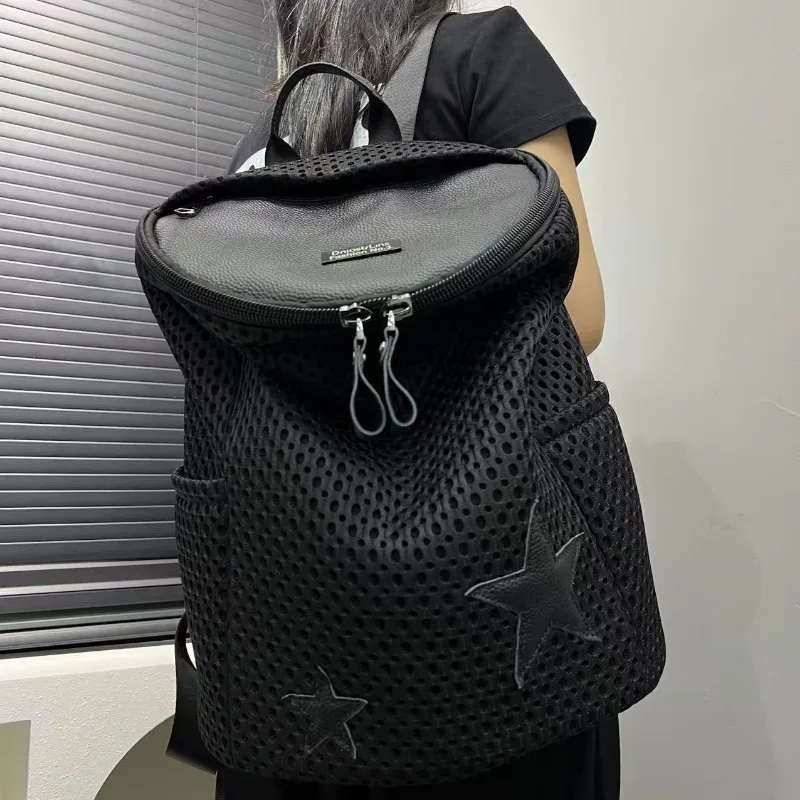 

Унисекс, сетчатый рюкзак большой емкости, простой модный многофункциональный рюкзак, нейтральная сумка через плечо, легко подходящая дорожная сумка