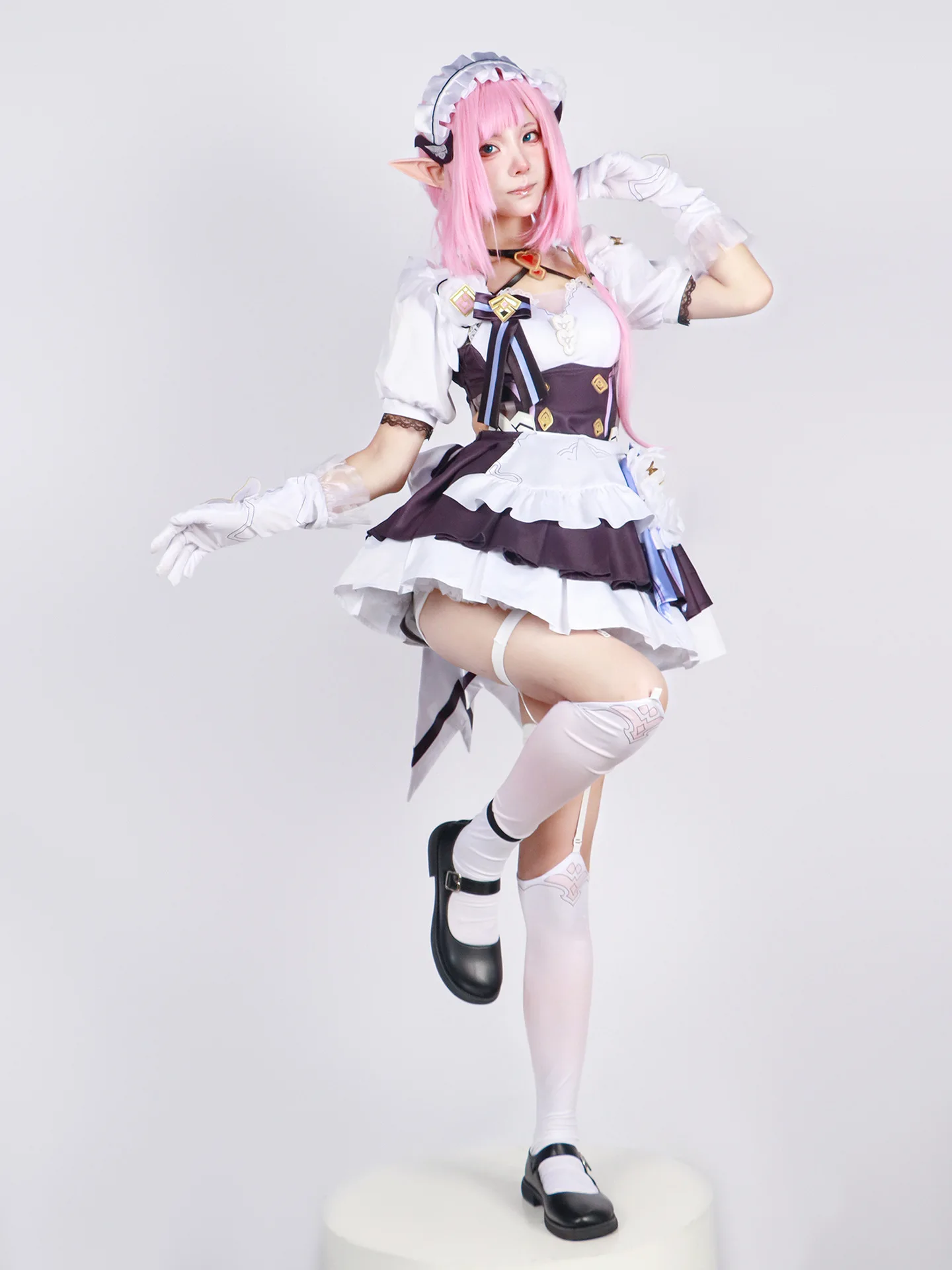 Disfraz de personaje de Honkai Elysia para mujer, vestido púrpura de cosplay con orejas de accesorios