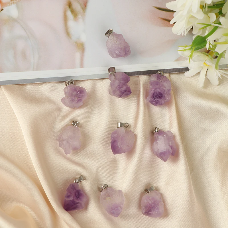 Natural Uruguay Amethyst Rough Stone Pendant Energy Healing Gemstone Pendant Necklace Chakra Halo Amethyst Jewelry Pendants