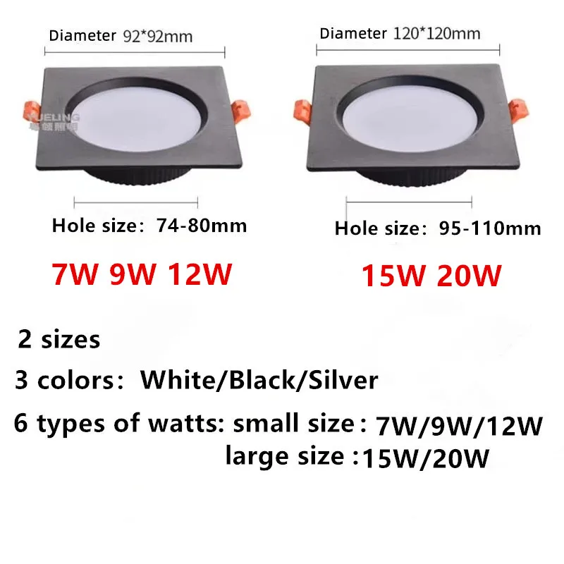 Imagem -04 - Dimmable Praça Led Downlights Smd 5730 Chip Incorporado Lâmpada de Teto Ultra-fina Spot Lights 7w 9w 12w 15w 20w Ac90 260v Cri 98