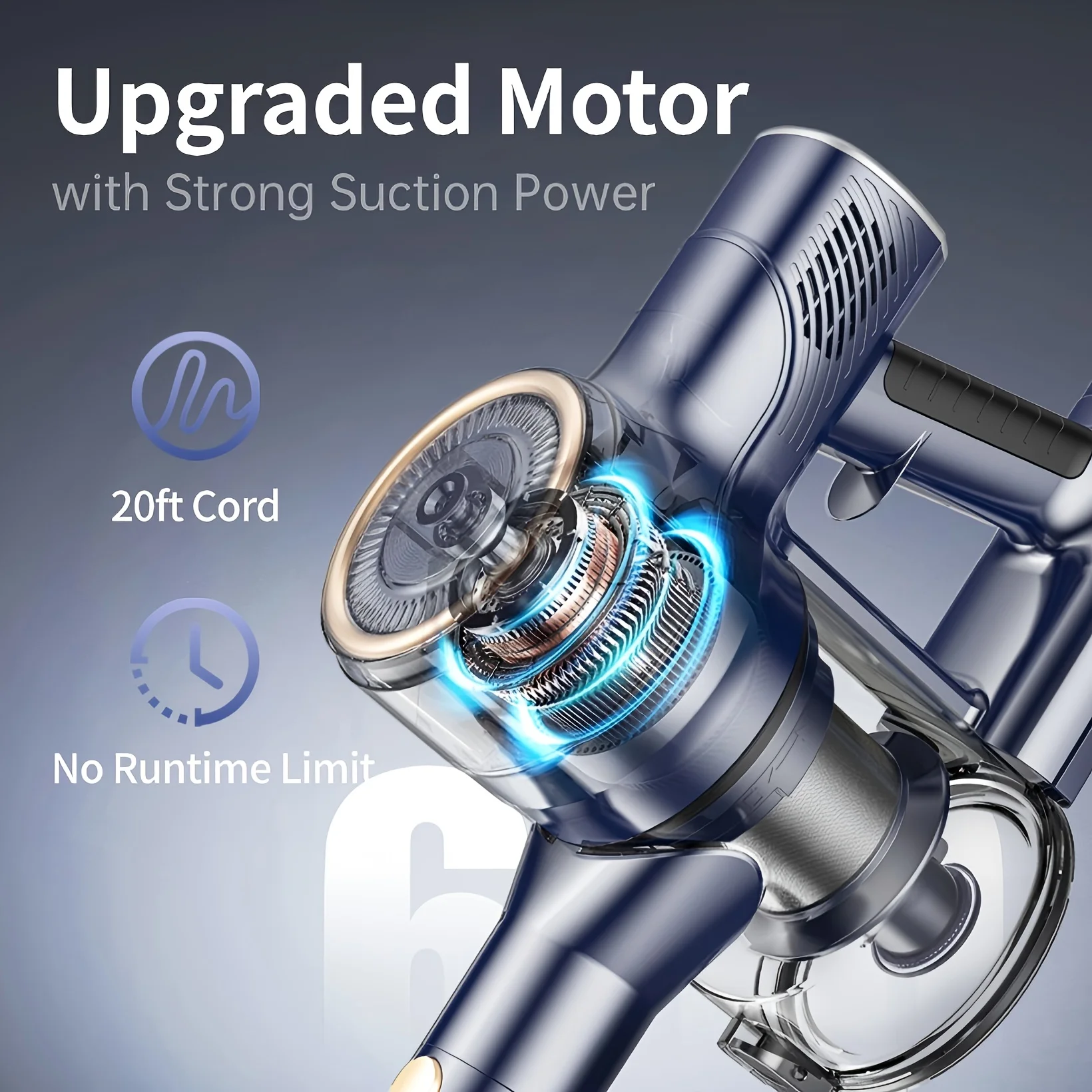 I8 유선 진공 청소기 23Kpa 600W 스틱 진공 청소기, 20피트 라인 프리 스탠드 6 in 1 가정용 청소용 휴대용 진공 청소기