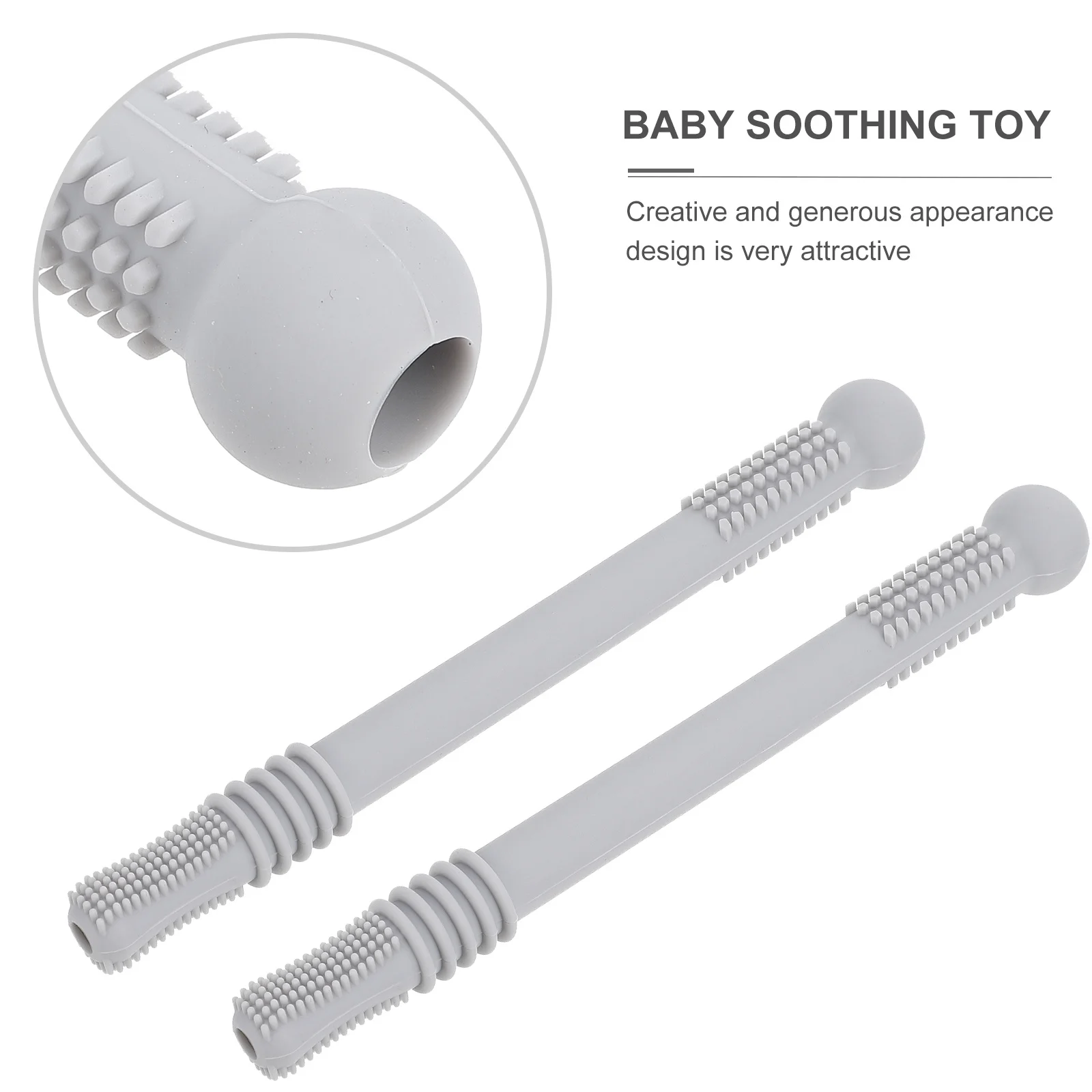 

2Pcs Generous Appearance Teether Resistance Safe Silicone Molar Rod for Babies Straw Shape Teether