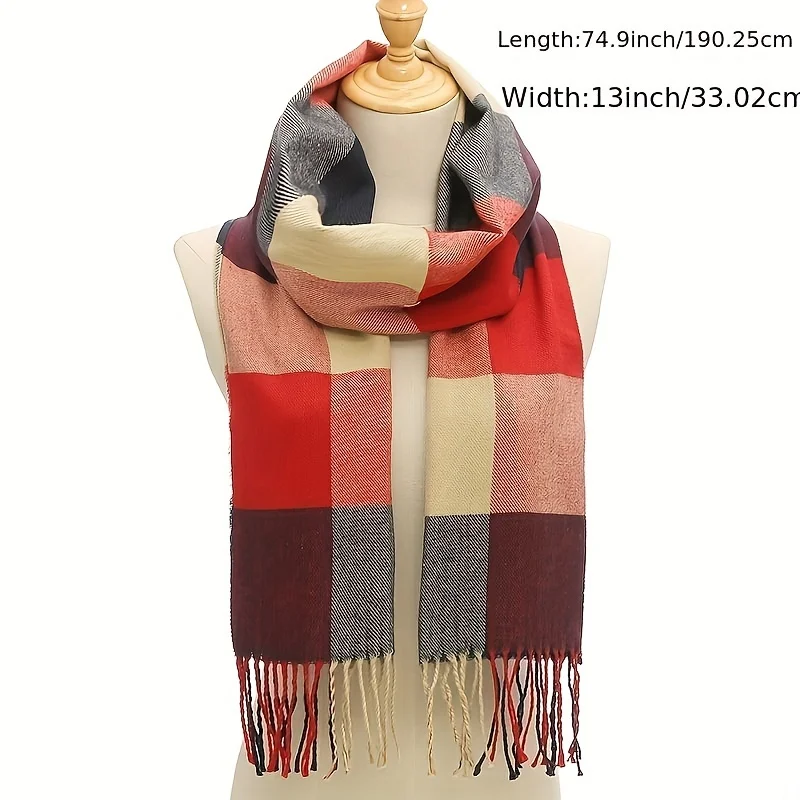 Long Striped Scarf Simple Thin Plaid Tassel Shawl Mature Warm Windproof Neck Scarf Casual Outdoor Unisex Scarf