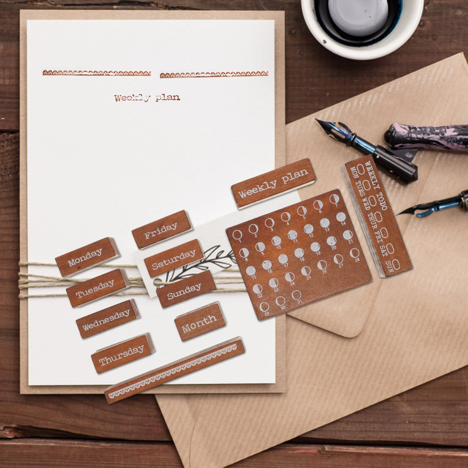

12 Pcs Wooden Stamps Days of The Week Arts Crafts Supplies Scrapbook Journaling Vintage Small Stamps for DIY Projects Storage