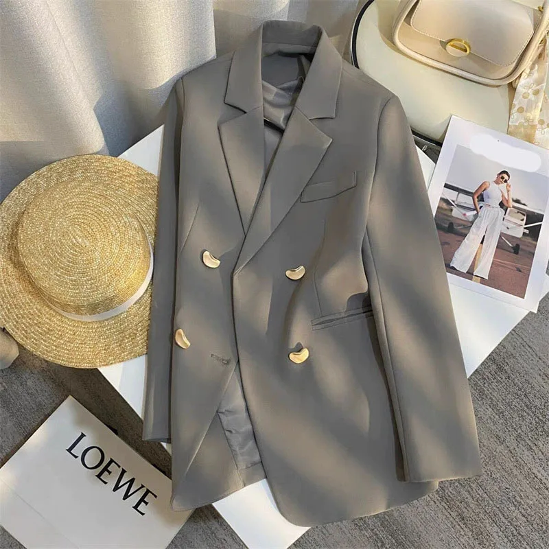 High-End Metal Buttons Office Lady Blazers Elegant French Style Retro Long Sleeve Blazer Simple and Stylish Casual Suit Jacket