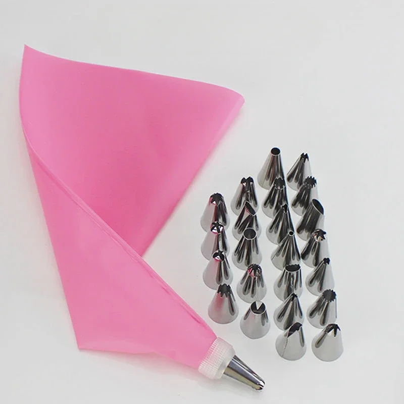 

26 PCS/Set Silicone Pastry Bag Tips Kitchen Icing Piping Cream Reusable Bags 24 Nozzle DIY Cake Decorating Baking Tools