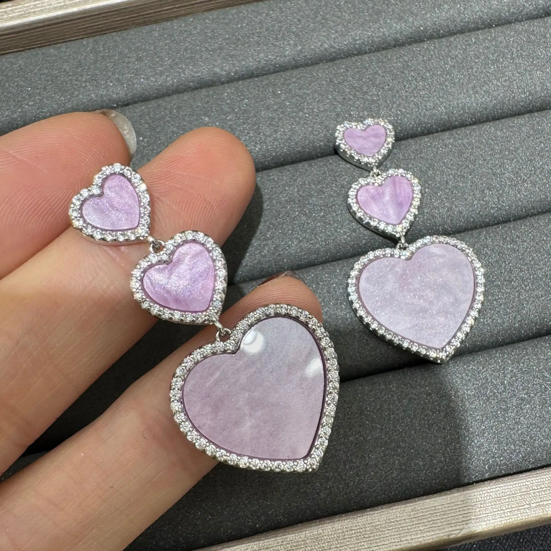 cute heart earrings pink white purple jewelry daily wear party dangling earrings for women sweet gift