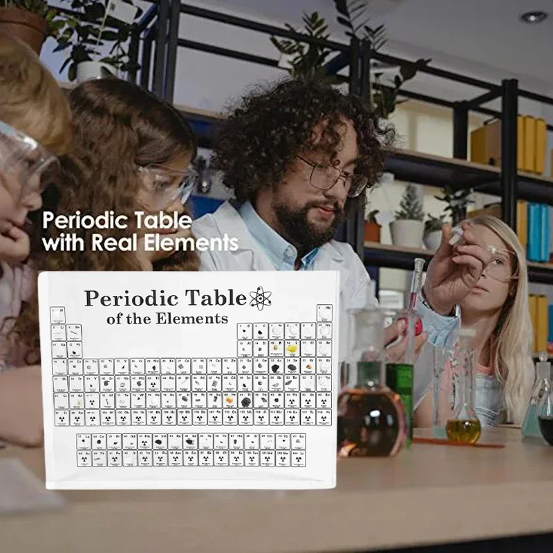 Acrylic Periodic Table Desk Display with Real Elements Kids Teaching School Day Birthday Party Gifts Chemical Element Home Decor