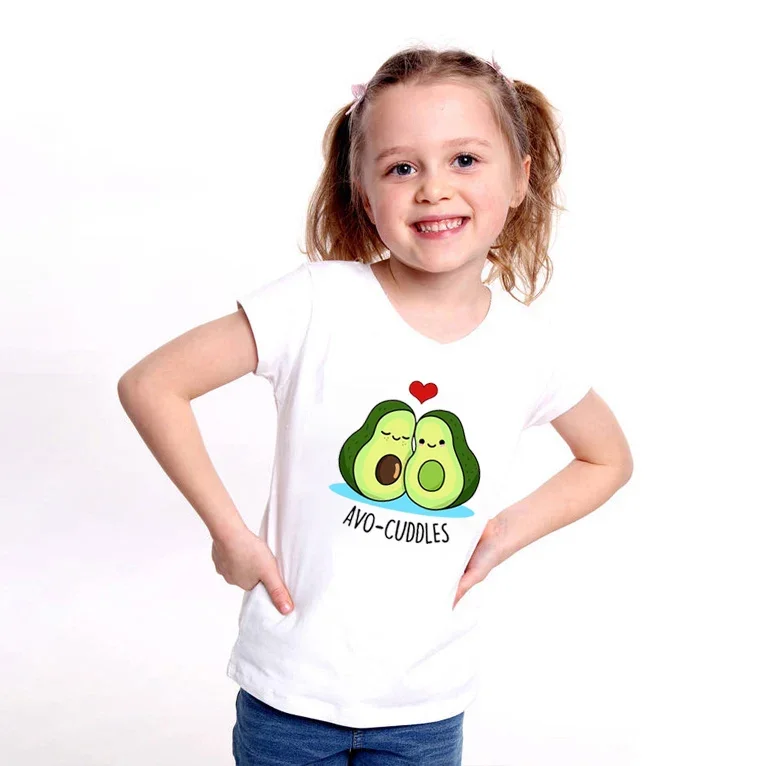 Fashion Kawaii Avo Avocado Print Girls Boys T Shirts Casual Black White Short Sleeve Tops Kids Baby Tee Shirt Tops Unisex Drop