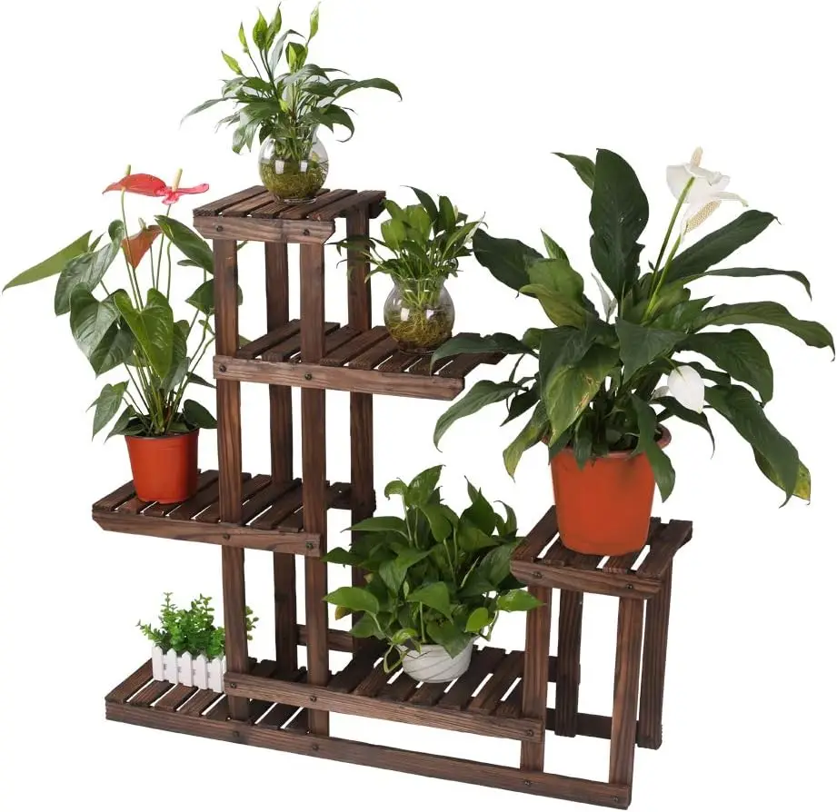 

Tier Wood Flower Rack Plant Stand Wood Shelves Bonsai Display Shelf Indoor Outdoor Yard Garden Patio Balcony Multifunction