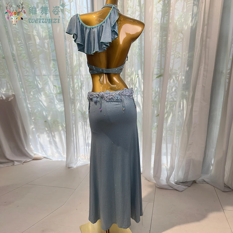 Trajes de dança do ventre terno feminino personalizado requintado pérola borla desempenho traje adulto dança oriental competição roupas