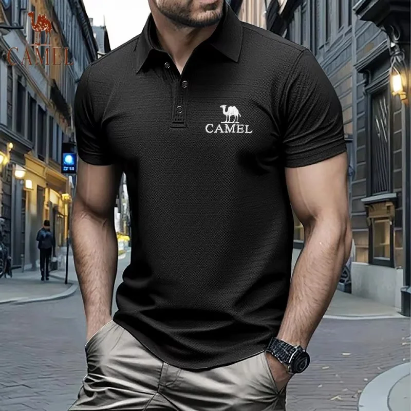 

2025 summer men's short-sleeved polo shirt casual Europe and the United States lapel seamless stretch T-shirt