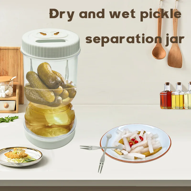 2025 new dry and wet separation with two forks, four generations of kimchi jars, food sealed fresh storage jars