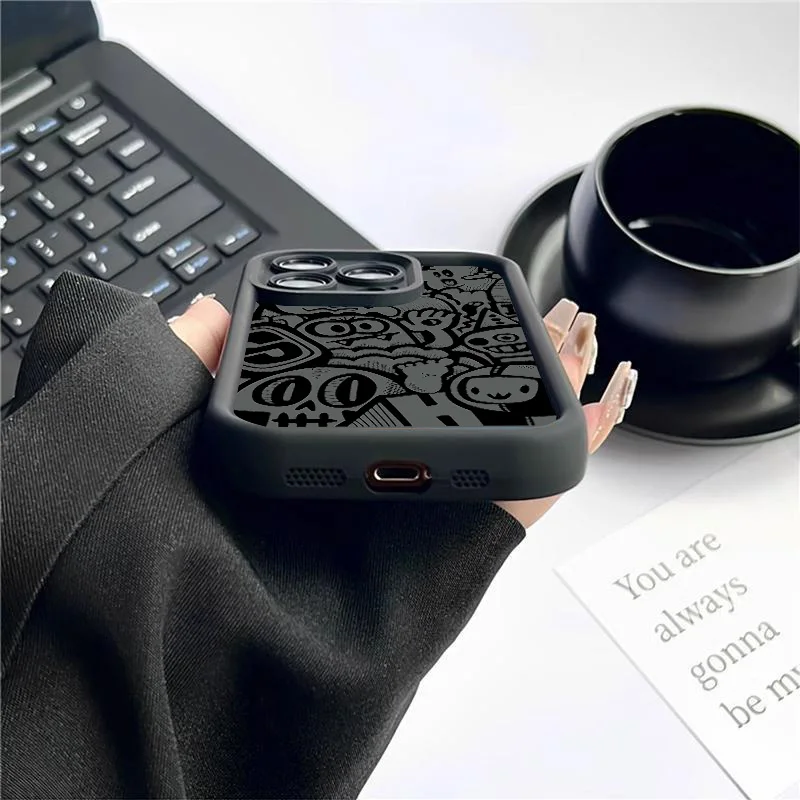 Black Graffiti Phone Case For iPhone 17 16 Pro Max 15 14 13 Pro Max 12 11 Pro Max Plus Air XS X XR 16E 7 8 SE2 Camera Soft Cover - view 4