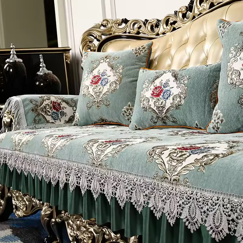 European Embroidery Lace Sofa Cover, Non-Slip Chenille Fabric, Sofa Cushion, Universal Pillowcase, Armrest Towel, Four Seasons